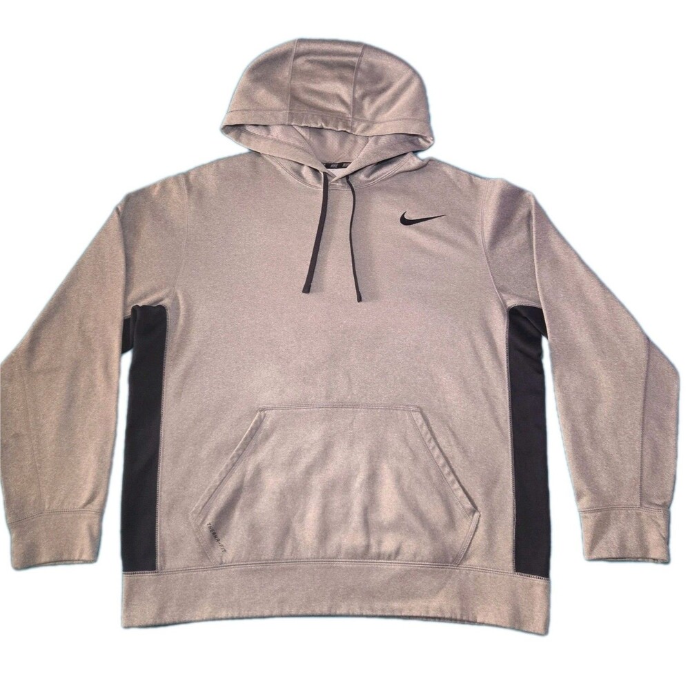 Nike Therma-FIT Hoodie Men’s L Gray Black Pullover Sweatshirt Training Warm